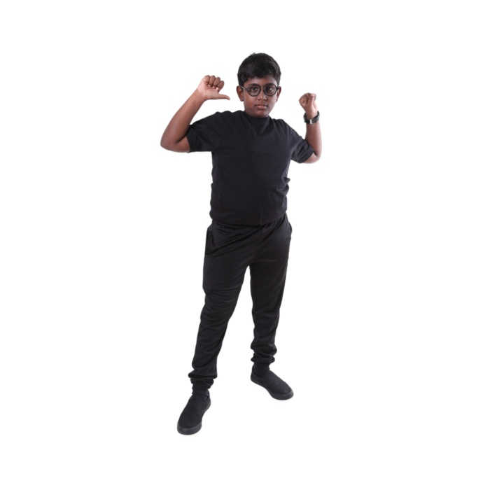 Cotton Short Sleeve Round-Neck Black T-Shirt - Image 2