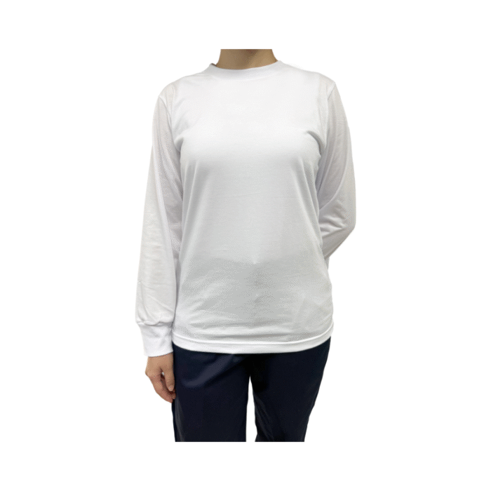Cotton Long Sleeve Round Neck White T-Shirt - Image 2